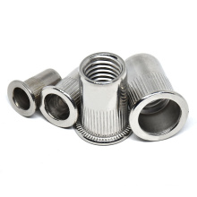 Ss304 Stainless Steel a2-70 Rivet Nuts Supplier m3 m4 m5 m6 m8 m10 m12 Flat Head Open End Knurled Body Insert Riveted Nuts